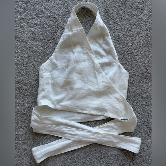 Free the Label Milan Wrap Linen Top White Size S NWOT Coastal Minimalist - Picture 8 of 8
